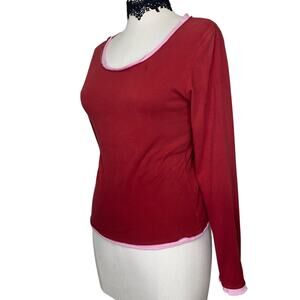 Vintage Y2K Peace on Earth Red and Pink Longsleeve Top